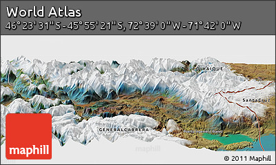 Satellite Panoramic Map of the Area around 46° 9' 26" S, 72° 10' 30" W