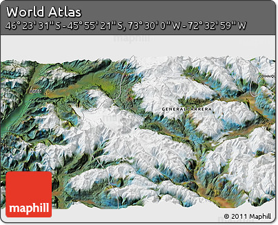 Satellite 3D Map of the Area around 46° 9' 26" S, 73° 1' 30" W