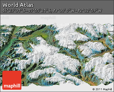 Satellite 3D Map of the Area around 46° 9' 26" S, 73° 1' 30" W