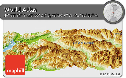 Physical Panoramic Map of the Area around 46° 9' 26" S, 73° 1' 30" W
