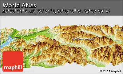 Physical Panoramic Map of the Area around 46° 9' 26" S, 73° 1' 30" W