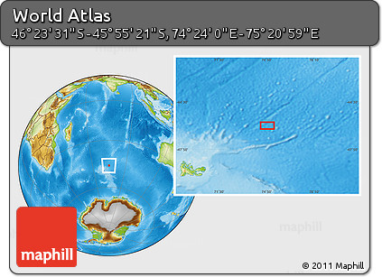 Physical Location Map of the Area around 46° 9' 26" S, 74° 52' 30" E