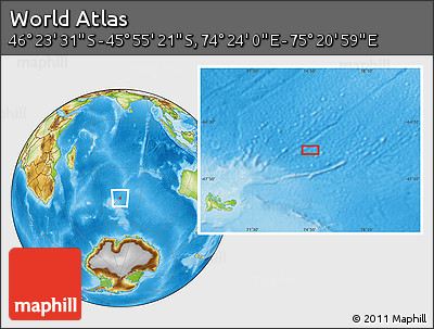 Physical Location Map of the Area around 46° 9' 26" S, 74° 52' 30" E