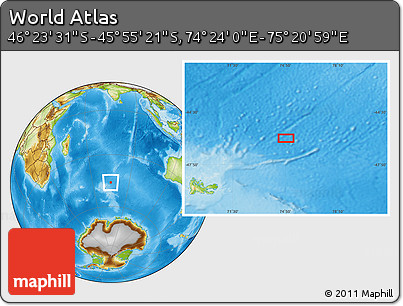 Physical Location Map of the Area around 46° 9' 26" S, 74° 52' 30" E