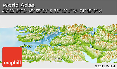 Physical Panoramic Map of the Area around 46° 9' 26" S, 74° 43' 29" W