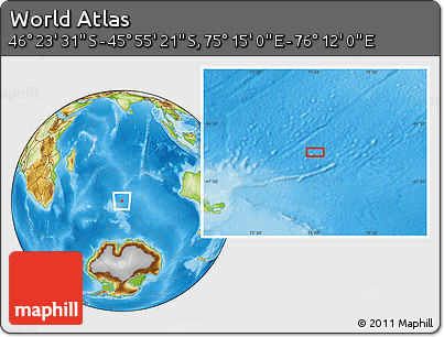 Physical Location Map of the Area around 46° 9' 26" S, 75° 43' 29" E
