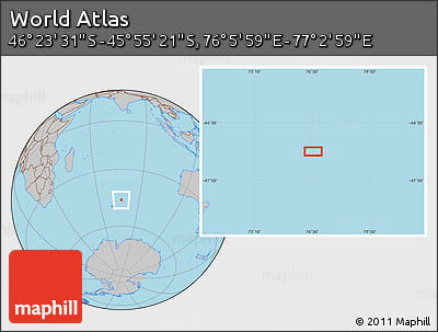 Gray Location Map of the Area around 46° 9' 26" S, 76° 34' 29" E
