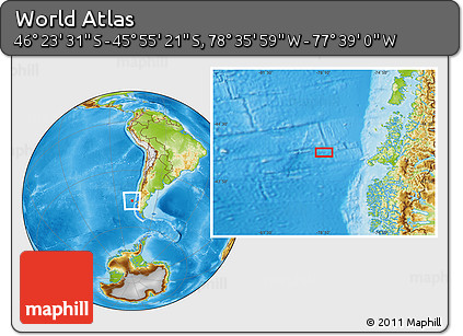 Physical Location Map of the Area around 46° 9' 26" S, 78° 7' 30" W