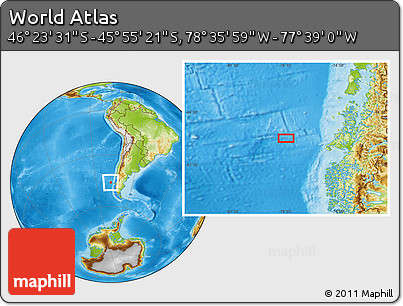 Physical Location Map of the Area around 46° 9' 26" S, 78° 7' 30" W