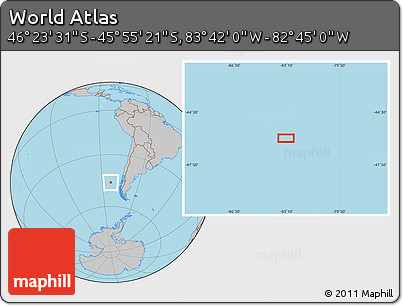Gray Location Map of the Area around 46° 9' 26" S, 83° 13' 29" W