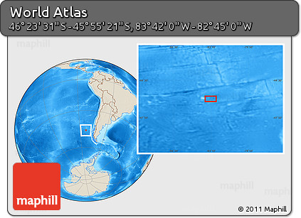Shaded Relief Location Map of the Area around 46° 9' 26" S, 83° 13' 29" W