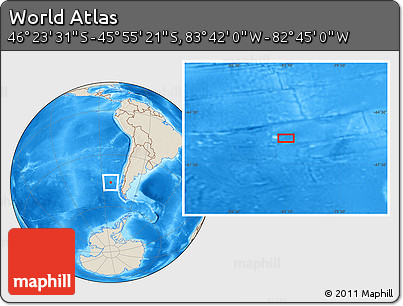 Shaded Relief Location Map of the Area around 46° 9' 26" S, 83° 13' 29" W