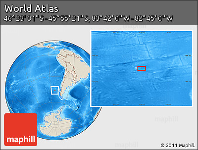 Shaded Relief Location Map of the Area around 46° 9' 26" S, 83° 13' 29" W