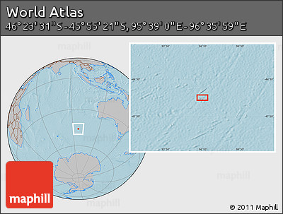 Gray Location Map of the Area around 46° 9' 26" S, 96° 7' 30" E, hill shading