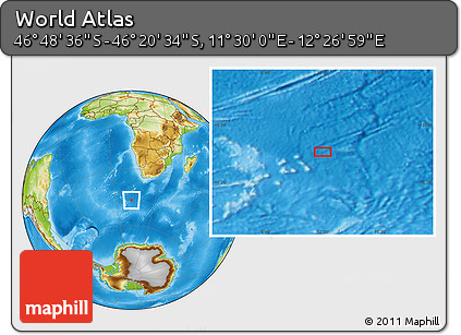 Physical Location Map of the Area around 46° 34' 35" S, 11° 58' 29" E
