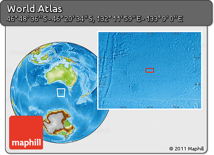 Physical Location Map of the Area around 46° 34' 35" S, 132° 40' 30" E