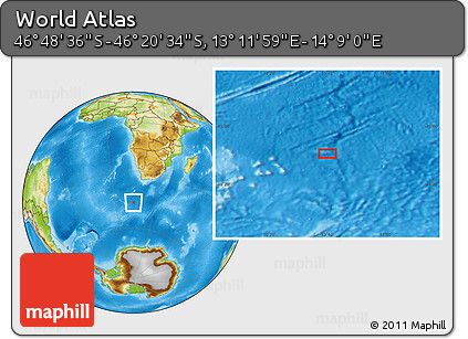 Physical Location Map of the Area around 46° 34' 35" S, 13° 40' 30" E