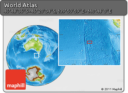 Physical Location Map of the Area around 46° 34' 35" S, 140° 19' 29" E