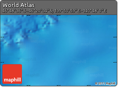 Physical Map of the Area around 46° 34' 35" S, 140° 19' 29" E
