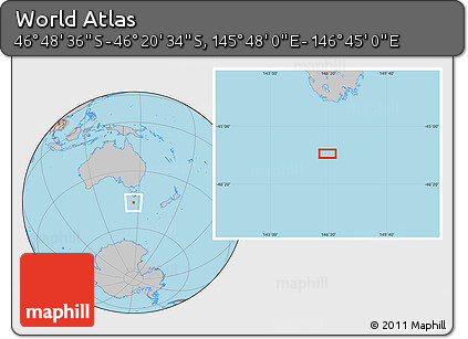 Gray Location Map of the Area around 46° 34' 35" S, 146° 16' 30" E