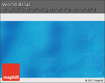 Physical 3D Map of the Area around 46° 34' 35" S, 160° 43' 29" E