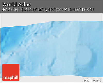 Physical 3D Map of the Area around 46° 34' 35" S, 165° 49' 29" E