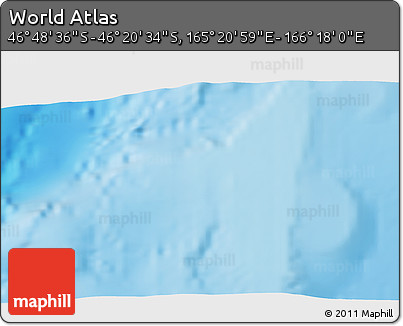 Physical 3D Map of the Area around 46° 34' 35" S, 165° 49' 29" E