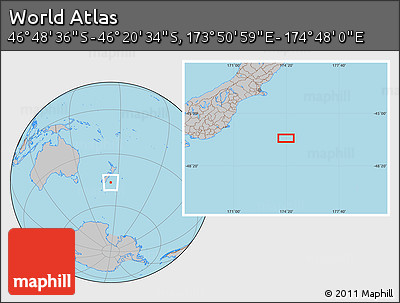 Gray Location Map of the Area around 46° 34' 35" S, 174° 19' 29" E