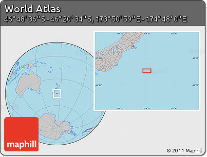 Gray Location Map of the Area around 46° 34' 35" S, 174° 19' 29" E