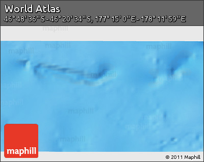 Physical 3D Map of the Area around 46° 34' 35" S, 177° 43' 29" E