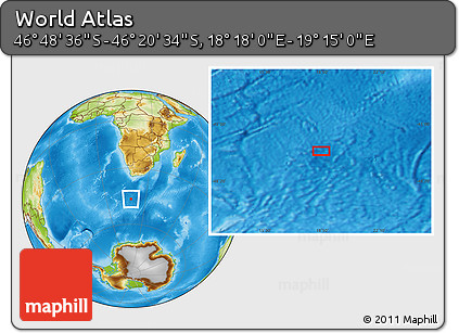 Physical Location Map of the Area around 46° 34' 35" S, 18° 46' 29" E