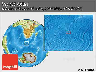 Physical Location Map of the Area around 46° 34' 35" S, 20° 28' 30" E
