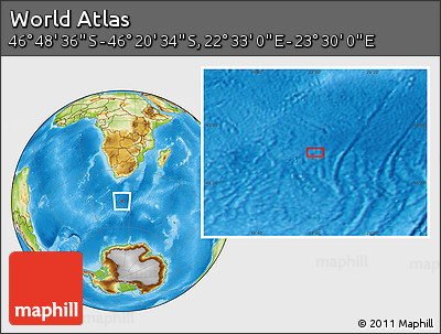 Physical Location Map of the Area around 46° 34' 35" S, 23° 1' 29" E