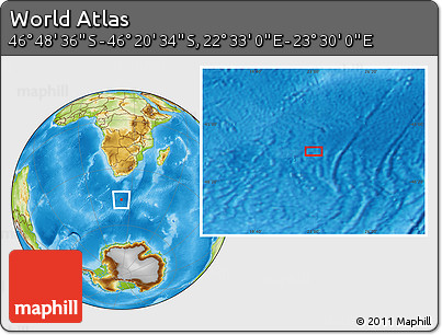 Physical Location Map of the Area around 46° 34' 35" S, 23° 1' 29" E