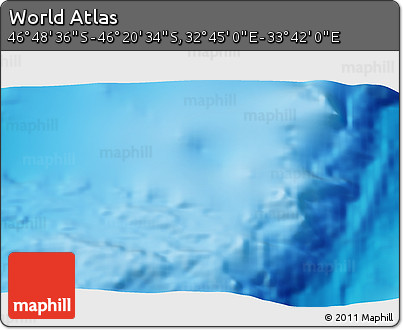 Physical 3D Map of the Area around 46° 34' 35" S, 33° 13' 30" E