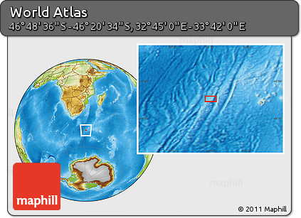 Physical Location Map of the Area around 46° 34' 35" S, 33° 13' 30" E