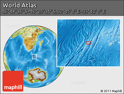 Physical Location Map of the Area around 46° 34' 35" S, 33° 13' 30" E