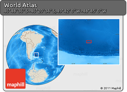 Shaded Relief Location Map of the Area around 46° 34' 35" S, 49° 13' 30" W