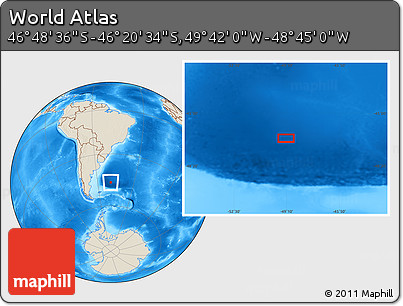Shaded Relief Location Map of the Area around 46° 34' 35" S, 49° 13' 30" W