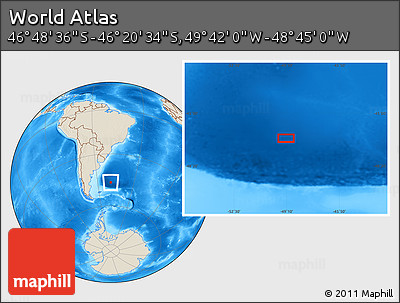 Shaded Relief Location Map of the Area around 46° 34' 35" S, 49° 13' 30" W