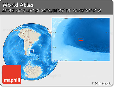 Shaded Relief Location Map of the Area around 46° 34' 35" S, 54° 19' 30" W