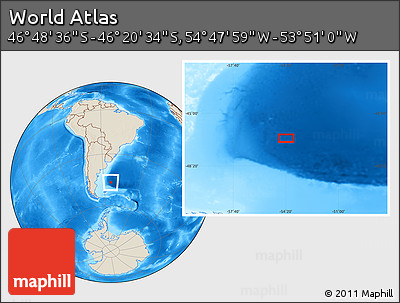 Shaded Relief Location Map of the Area around 46° 34' 35" S, 54° 19' 30" W