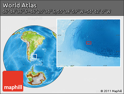 Physical Location Map of the Area around 46° 34' 35" S, 55° 10' 29" W