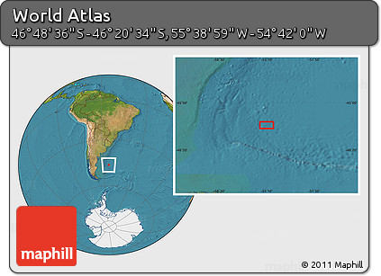 Satellite Location Map of the Area around 46° 34' 35" S, 55° 10' 29" W