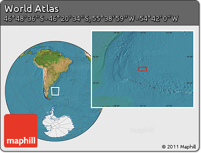 Satellite Location Map of the Area around 46° 34' 35" S, 55° 10' 29" W