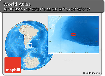 Shaded Relief Location Map of the Area around 46° 34' 35" S, 55° 10' 29" W