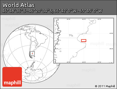 Blank Location Map of the Area around 46° 34' 35" S, 66° 13' 29" W