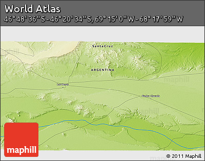 Physical 3D Map of the Area around 46° 34' 35" S, 68° 46' 30" W
