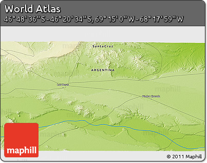 Physical 3D Map of the Area around 46° 34' 35" S, 68° 46' 30" W