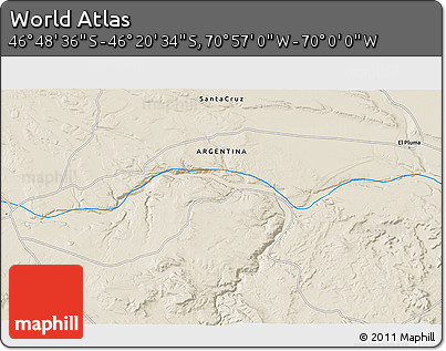 Shaded Relief 3D Map of the Area around 46° 34' 35" S, 70° 28' 29" W